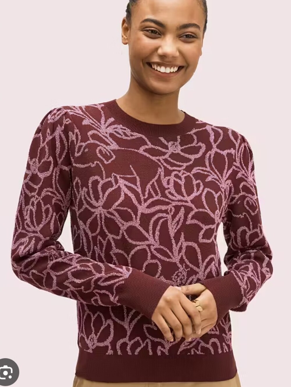 Kate Spade Floral Crewneck Sweater - Mauve Pink on Burgundy